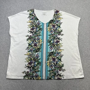 Talbots Top Plus 2X White Green Floral Stripe Casual Soft Everyday Wear Shirt - Picture 1 of 9