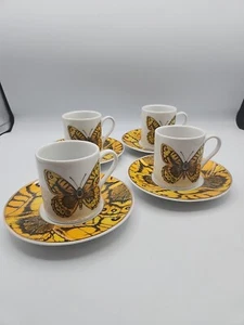 Grace's Butterfly Tea Set Teaware Fine Porcelain Expresso Butterflies Set of 4 - Picture 1 of 9
