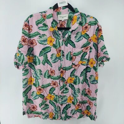 Camisa masculina moderna diversão botão para cima tamanho XL rosa colarinho manga curta viscose - Imagem 1 de 4