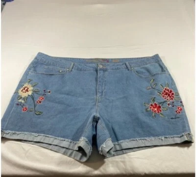 Pantalones cortos de mezclilla para mujer Faded Glory talla 26 clásicos imitación bordado floral Foto 1 de 4