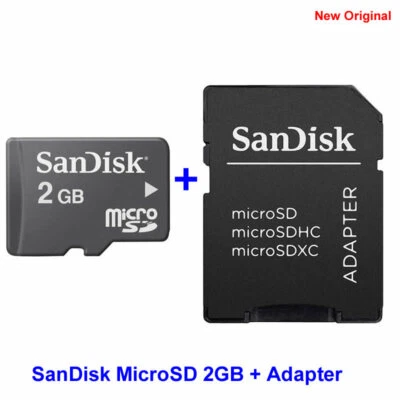 100% Genuine SanDisk MicroSD 2GB Memory Card + MicroSD SDHC Adaptor / Adapter - Image 1 of 3