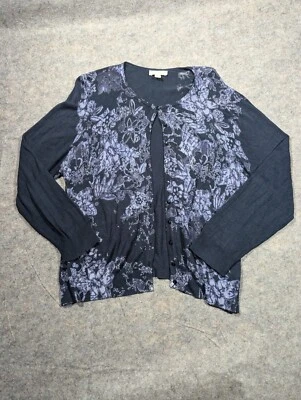 Coldwater Creek 2X Navy Blue Floral Button Cardigan - Image 1 of 4