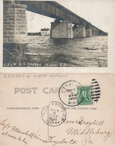 HURON S.D. PUENTE FERROVIARIO 1907 RPPC FOTO REAL POSTAL ANTIGUA CORCHO CANCELAR - Imagen 1 de 1