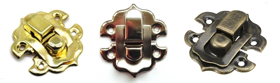 Small Antique Latch Hasp Lock Boxes Chest Wine Jewellery Cigar Box Decor Clasp - Image 1 of 4