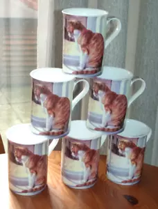 Set of six Mugs by Creative Tops Ginger Cat at Window Fine bone China Read Desc - Picture 1 of 9