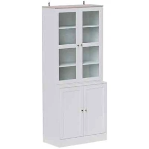 Double Storage Display Cabinet Glass Doors Adjustable Shelves Modern MDF White - Picture 1 of 11