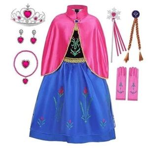 Princess Costume for Girls Fancy Dress up Snow 7-8 Rose+blue (With Accessories) - Picture 1 of 7