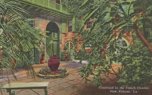 Cortile nei quartieri francesi - New Orleans, Louisiana - litografia non spedita - Foto 1 di 3
