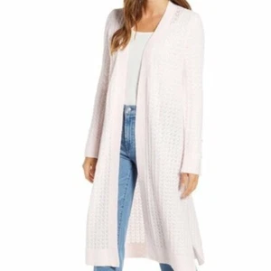 💕 RACHEL PARCELL 💕 Small 💕 Long Pointelle Pink Cardigan Jacket NEW AUTH 💕 - Picture 1 of 7
