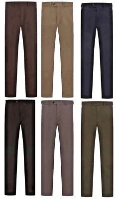 Ex M&S Men Chino Pants Trousers Stretch Chinos Straight  Cotton Adjustable Waist - Image 1 of 4