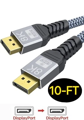 UHD 8K DisplayPort 10FT Cable 8K@60hz, 4K@144hz32.4Gbps, HDR, HBR3 DP to DP Cord - Image 1 of 4