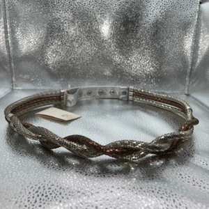 Vintage Whiting & Davis Leather And Mesh Metal Belt Small/Medium Silver & Cooper - Picture 1 of 7