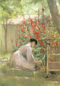 Postal / Postal: Robert Reid - Mujer joven trabajando en el jardín - Imagen 1 de 1