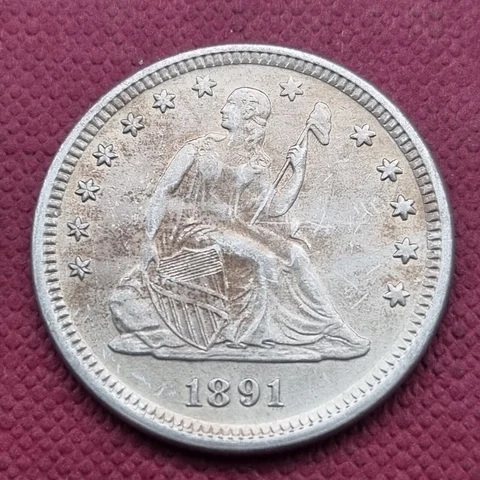 1891 Seated Liberty Quarter 25c High Grade UNC Nice Toning #52620 Cover