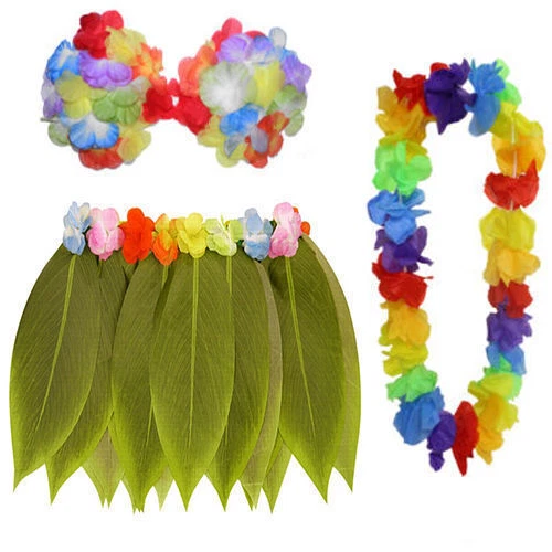Hawaiano Hula Niña (Falda de Hojas Sujetador de Flor y Guirnalda) Elegante Vestido Disfraz Playa Foto 1 de 1