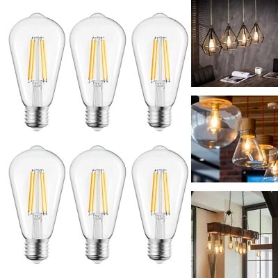6 Pack Vintage Edison Light Bulbs Warm White 2700K 6W 750 Lumens E26 Base - Image 1 of 4