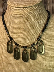 VINTAGE ARTISAN BRASS AND DARK BLACK COLORED BEAD SCULPTURE ARTISAN NECKLACE - Picture 1 of 10