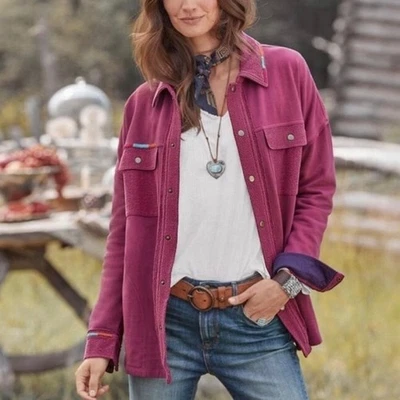 Camisa Chaqueta Chaqueta Sundance Rosa Maude Frente a Presión Algodón Talla GRANDE Bolsillos Foto 1 de 4