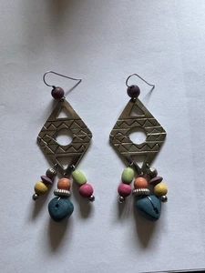 Boucles d'oreilles pendantes métal diamant 257 - Photo 1/2