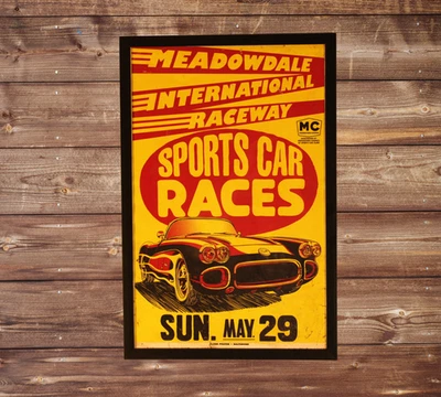 ¡Póster enmarcado de carreras de autos de Illinois de 1960! Arte de carreras de autos deportivos Corvette vintage Foto 1 de 4