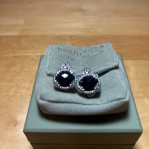 Judith Ripka 925 Gemstone & Diamonique Black Onyx Clip On Monaco Earrings - Picture 1 of 7