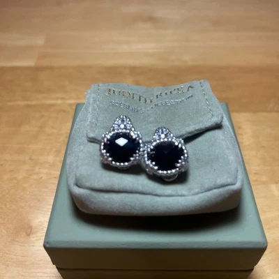 Judith Ripka 925 Gemstone & Diamonique Black Onyx Clip On Monaco Earrings - Image 1 of 4