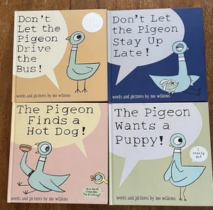 Pigeon Series Mo Willems 1st Ed HC Book Lot of 4- Bus, Hot Dog, Puppy, Up Late - Picture 1 of 7