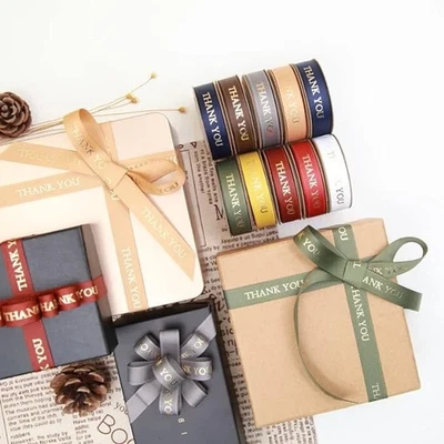 Thank You Grosgrain Ribbon 5/8" x 10yd Gold Metallic Print Gift Wrap Ribbon - Image 1 of 4