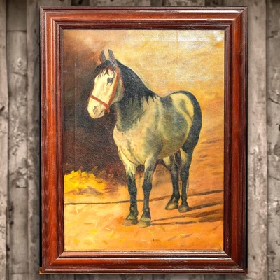 Encantador arte de pintura al óleo retrato ecuestre caballo antiguo campo grande Foto 1 de 4