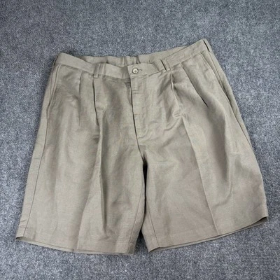 Shorts Perry Ellis Masculino 40 Portfólio Marrom Linho Mescla Casual Plissado Preppy - Imagem 1 de 4