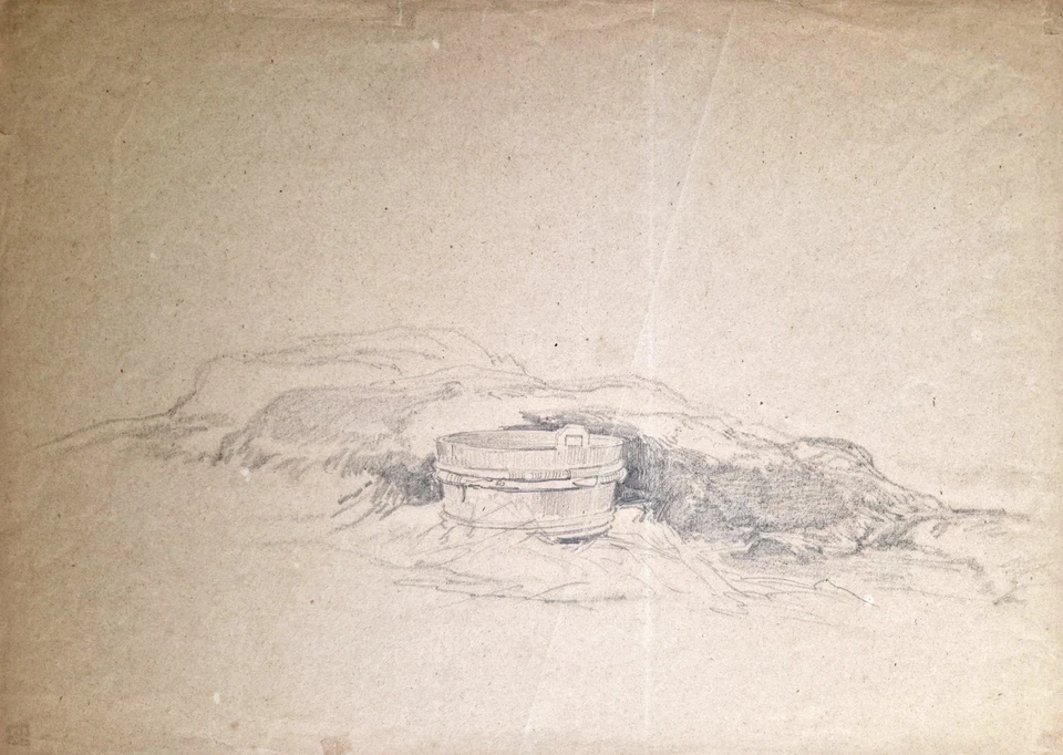 Eugène Le Poittevin - Nature morte au Panier à Linge dessin - Photo 1/1