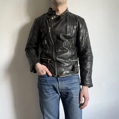 ¿Euro Inglaterra años 80 vintage? Chaqueta punk motociclista cuero envejecido EU 40 Foto 1 de 4