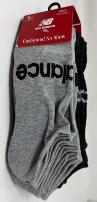 New Balance 6 pack Cushion No Show Sock Support SZ L Size 8-12.5 Gray Black - Image 1 of 4