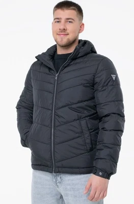 Jaqueta de inverno masculina GUESS Eco com capuz acolchoada grande preta jato - Imagem 1 de 4