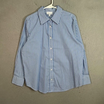Stacy London Womens Medium Blue & White Striped Button-Up Shirt Cotton Blend - Image 1 of 4