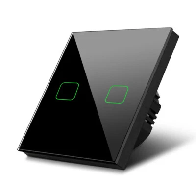 MACLEAN ENERGY Glas Touch Lichtschalter Wandschalter Beleuchtet 2-fach Schalter Schwarz Eckig