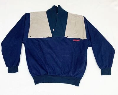 复古阿迪达斯毛衣法国大号蓝色棕褐色口袋运动运动服 — 第 1/4 张图片