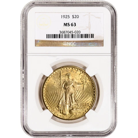 1925 US Gold $20 Saint-Gaudens Double Eagle - NGC MS63 Cover