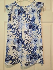 JANIE AND JACK Girls Dress Sz 7 Blue & White Palm Lined Sleeveless - Picture 1 of 8