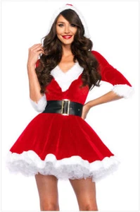 Christmas Dresses Women Sexy Santa Claus Cosplay Red Velvet 1 PC Hat Dress - Picture 1 of 5