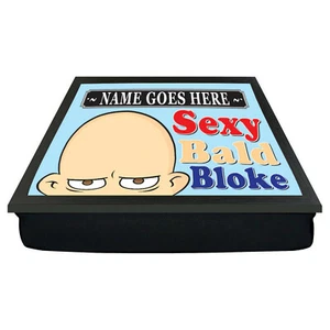Personalised Sexy Bald Bloke YOUR NAME Cushion Laptop Lap Dinner Tray Male Gift - Picture 1 of 2