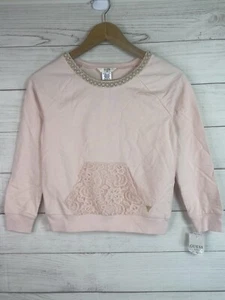 Guess kids Girls Pearl Neck Decorations Lace Pockets Pullover Sweater - Picture 1 of 14