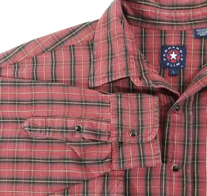 PANHANDLE SLIM Shirt Mens L Western 100% COTTON Red White Black Plaid Pearl Snap - Picture 1 of 17