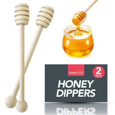 2pk Wooden Honey Spoon 16cm Syrup Pot Wood Dipper Drizzler Stick Server Kitchen - Image 1 of 4