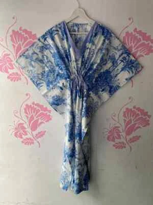 Индийский винтажный 100% хлопок длинный пляж макси кафтан платье один размер кафтан кимоно - Изображение 1 из 4