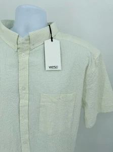NWT Wesc Men's 2XL Seersucker Short Sleeve Shirt Cotton Lime Green Button Up - Picture 1 of 7