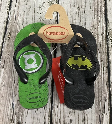 Havaianas DC Heroes Batman & Green Lantern Child Sz 10 Black & Green Flip Flops - Image 1 of 3
