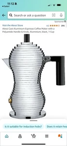 New Alessi Pulcina 1 cup espresso coffee maker Aluminium Black Handle MDL02/1B - Picture 1 of 10
