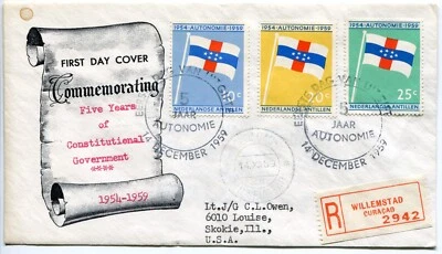 1959 NETHERLANDS ANTILLES Reg FDC - 5 Year Commemorative of Constitutional Gov. - Image 1 of 2