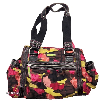 Lily Bloom Purse Handbag Pockets Pink Black Green Vinyl Organizer 12"x9"x5" - Image 1 of 4